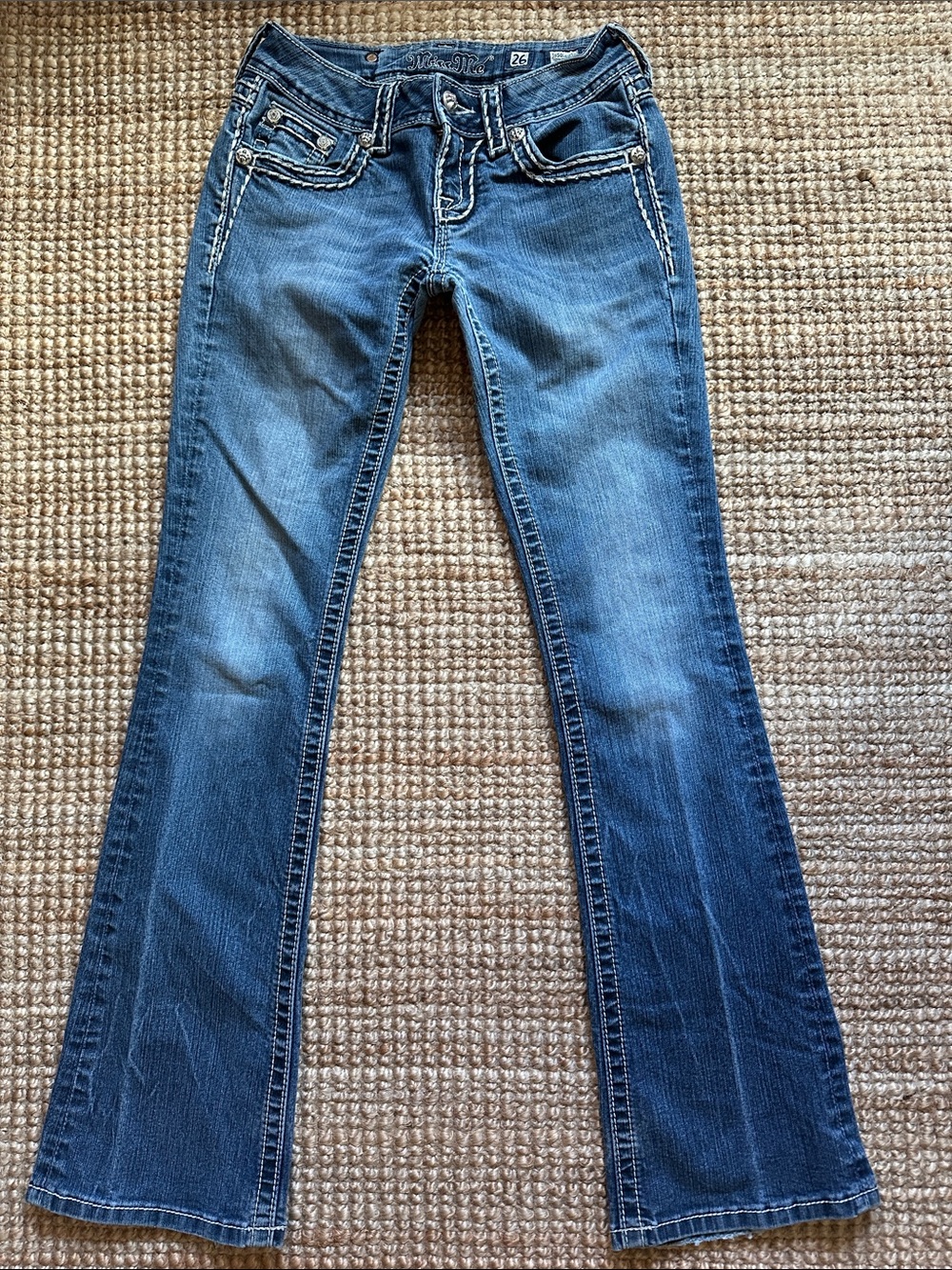 Miss Me Blue Flared Jeans with Contrast Stitching